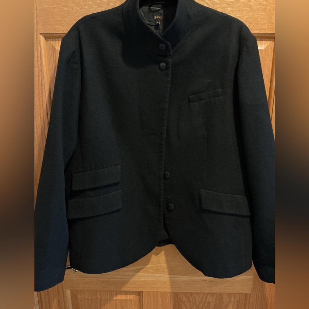 Quince Italian Wool Black Stand Collar Blazer Jacket Women’s XL Minimalist - Picture 4 of 13